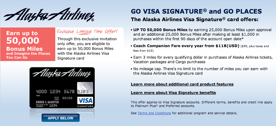 Alaska Airlines Visa 50,000 miles signup offer