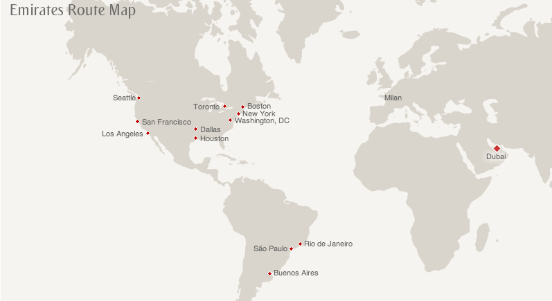 Emirates route map from the US