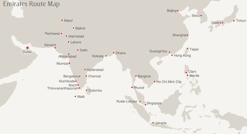 Emirates' route map to Asia